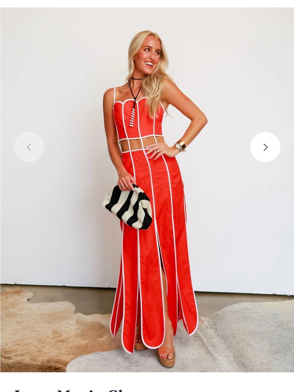 Red Maxi dress with White Piped Trim